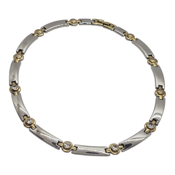 Silver & Gold Plated Segmented Bullet Link Necklace Quartz Gemstone Heavy - Picture 1 of 9